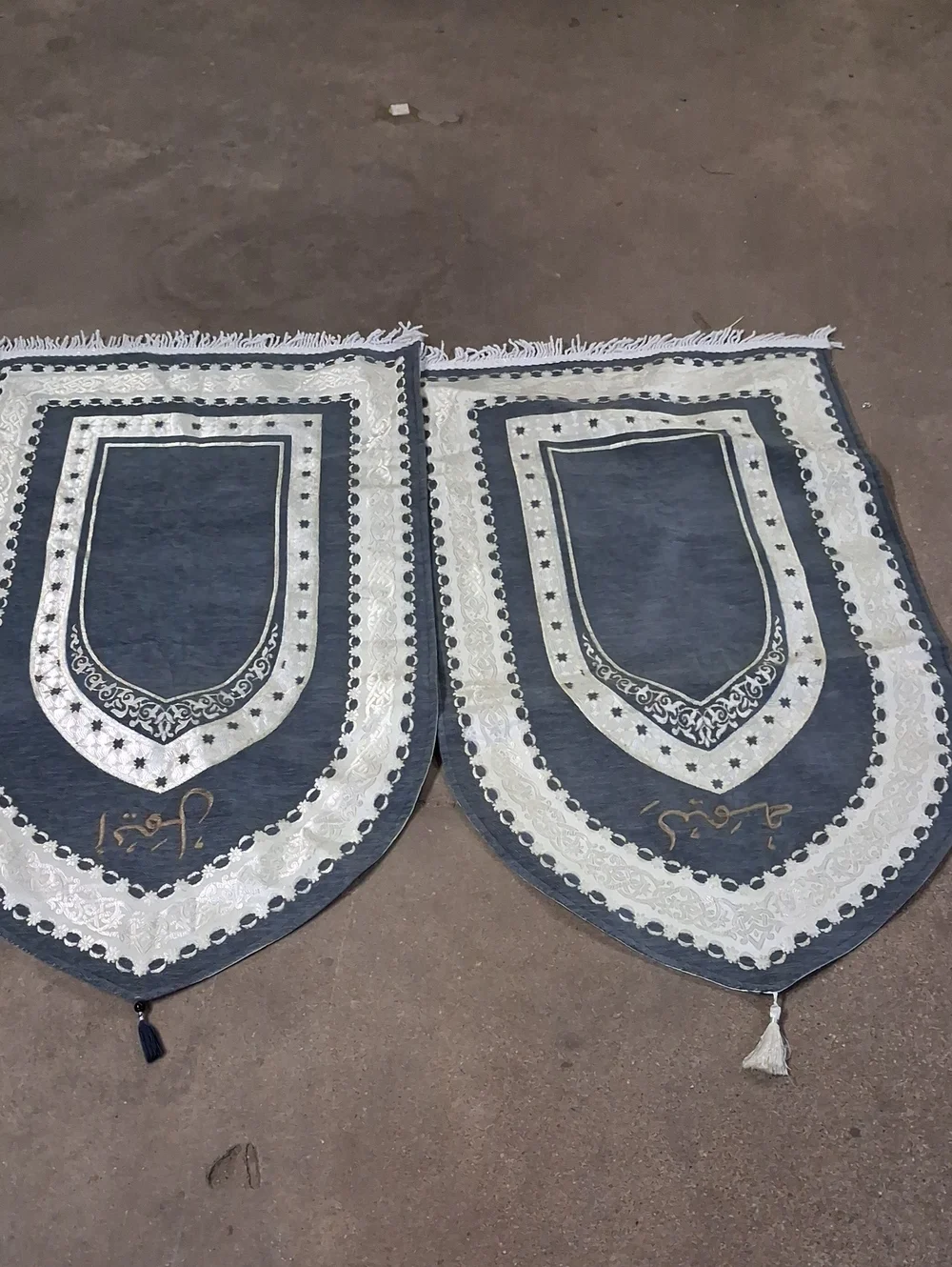 Pair of Decorative Prayer Rugs in Blue and Cream